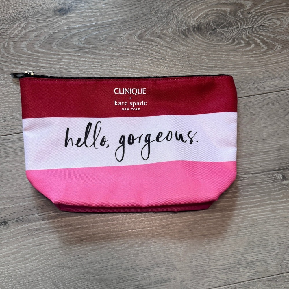 Clinique x Kate Spade New York Hello Gorgeous Makeup Bag Pink Colorblock Pouch‎